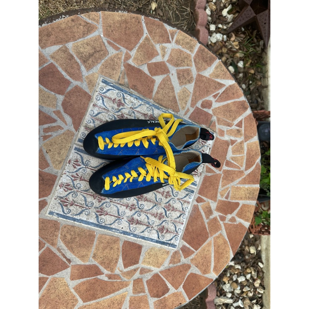 Boreal Fusion S-2 Rock Climbing Shoes Blue Yellow Suede Mens 6.5 Womens 5.5